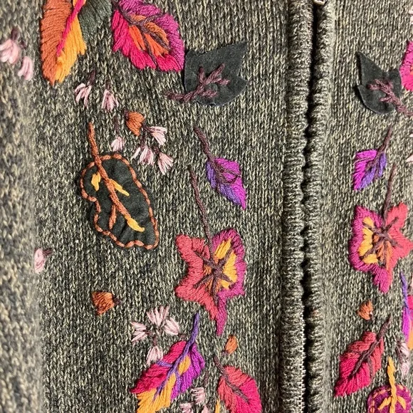 VTG Erika & Co Embroidered Cardigan Sweater XL Fall Leaves Cottage Grannycore - Picture 6 of 10